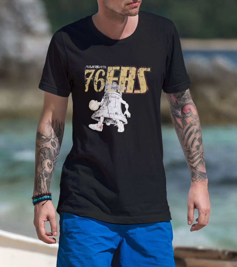 Philadelphia 76ers Distressed Liberty Bell Dribbling Basketball T-Shirt