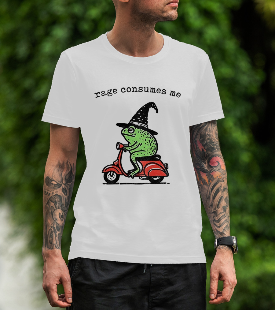Rage Consumes Me Angry Wizard Frog Riding Scooter T-Shirt