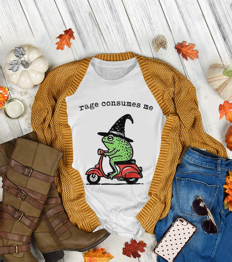 Rage Consumes Me Angry Wizard Frog Riding Scooter T-Shirt