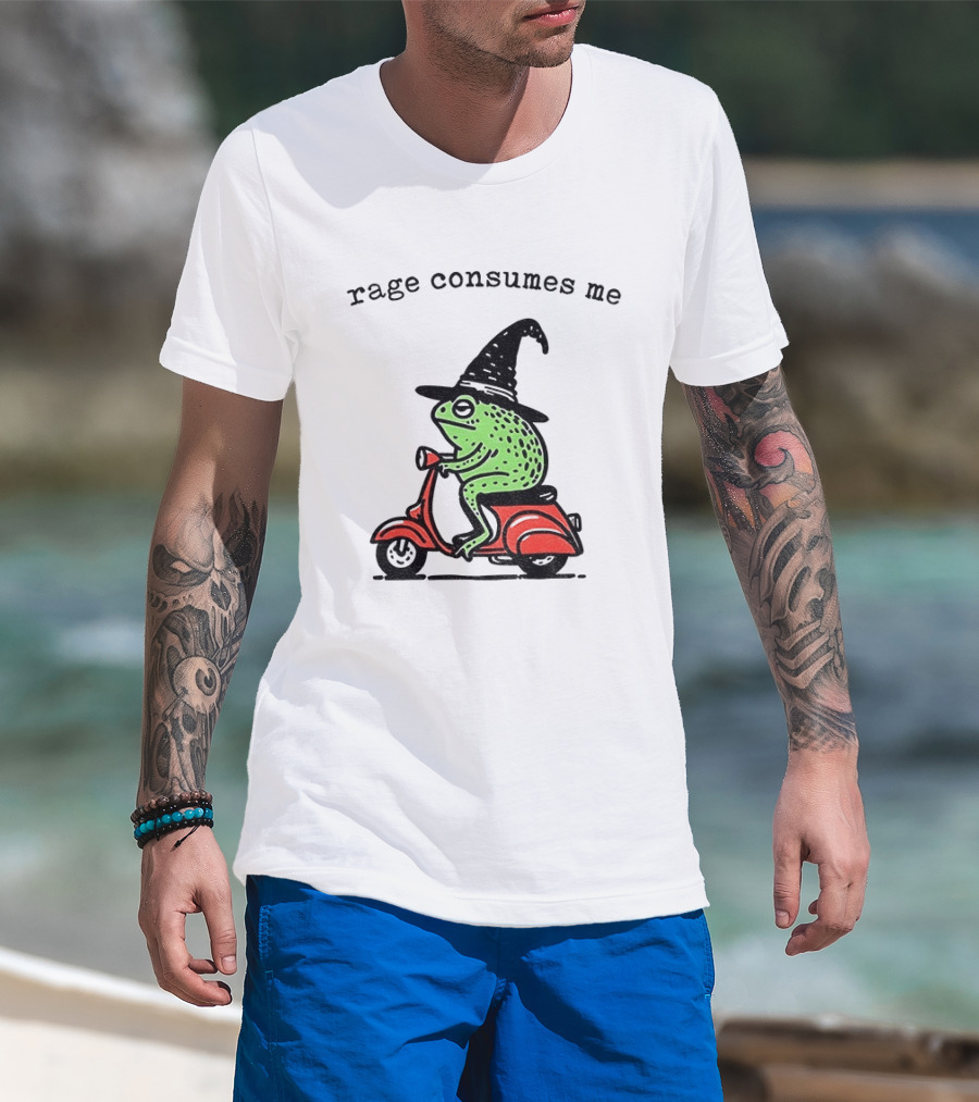 Rage Consumes Me Angry Wizard Frog Riding Scooter T-Shirt