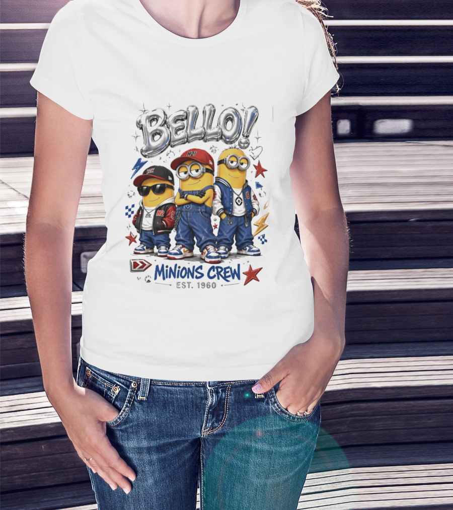 Bello Minions Crew Est 1960 Hip Hop Style Graphic With Stars And Lightning Bolts T-Shirt
