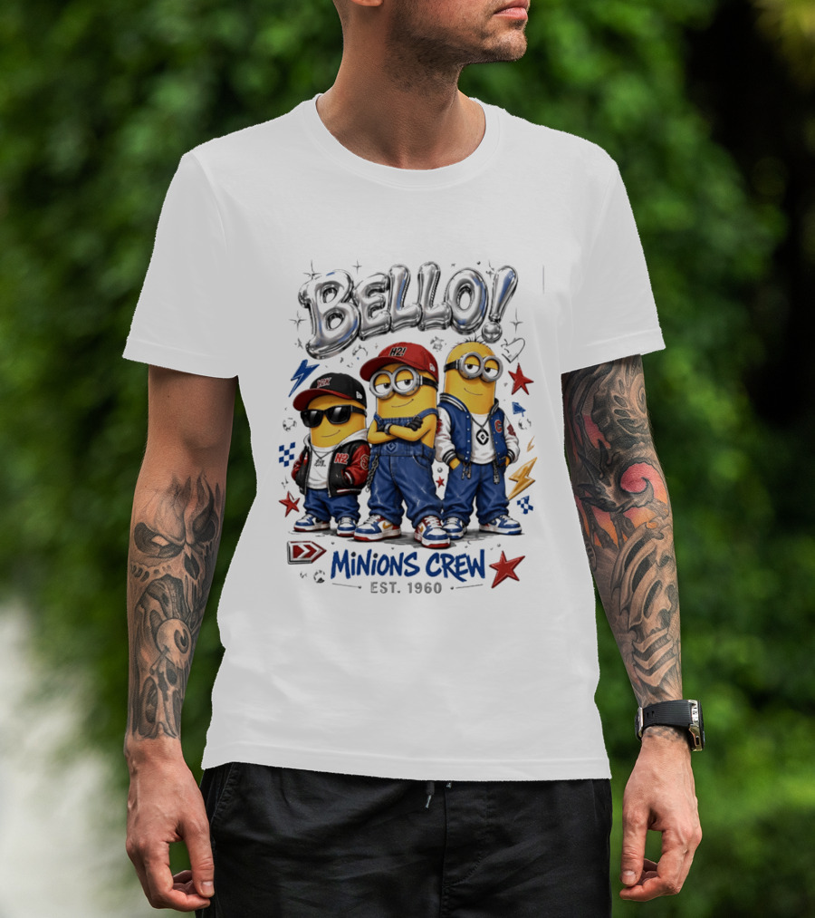 Bello Minions Crew Est 1960 Hip Hop Style Graphic With Stars And Lightning Bolts T-Shirt