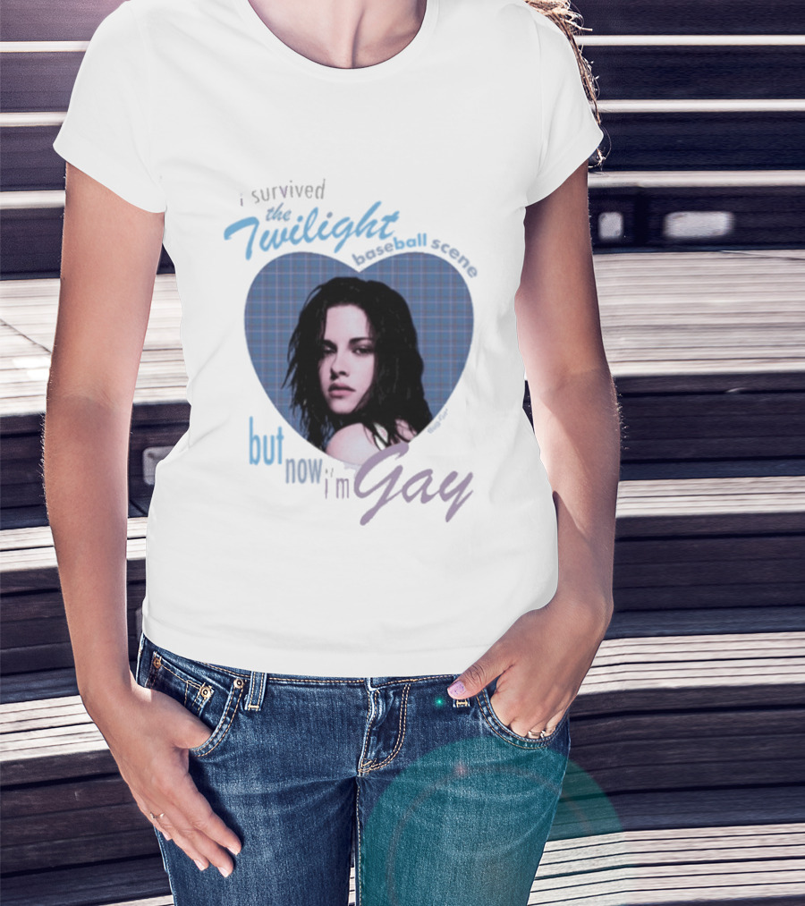I Survived The Twilight Baseball Scene But Now I'm Gay Twilight Baseball Scene With Iconic Character In Heart Frame T-Shirt