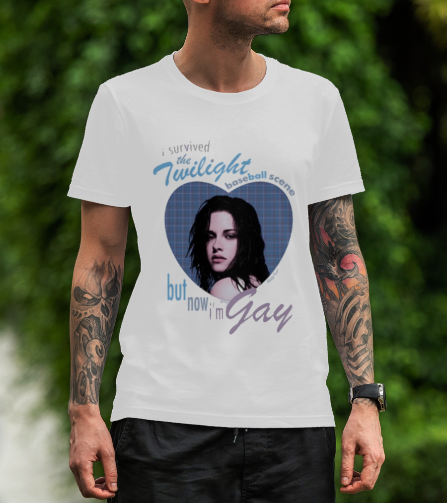 I Survived The Twilight Baseball Scene But Now I'm Gay Twilight Baseball Scene With Iconic Character In Heart Frame T-Shirt