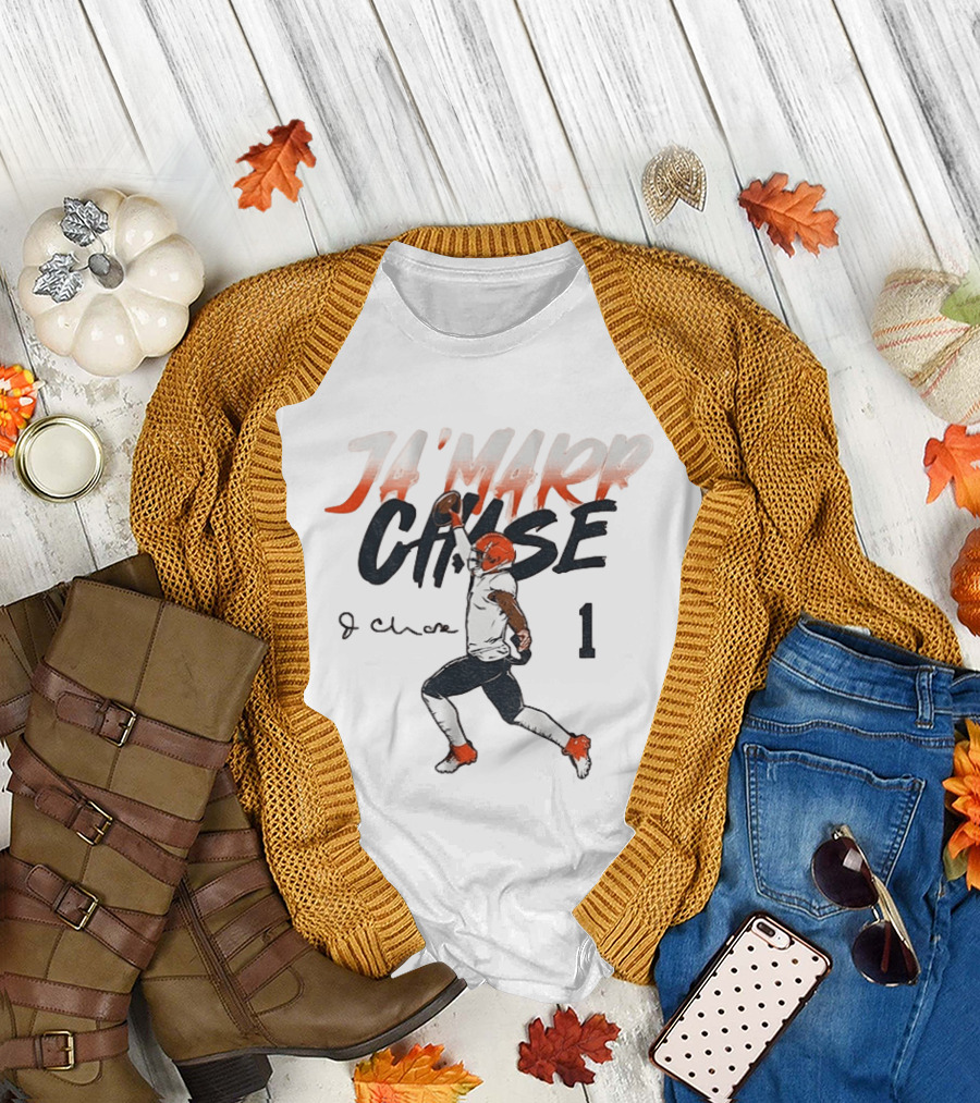 Ja'marr Chase Bengals Player Number One Signature NFLPA T-Shirt