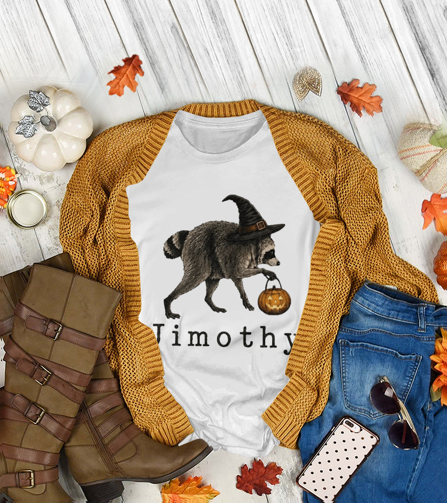 Jimothy Raccoon Witch Hat Pumpkin Candy Bucket T-Shirt
