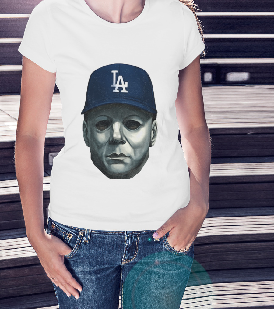Michael Myers LA Dodgers Cap Halloween Horror T-Shirt