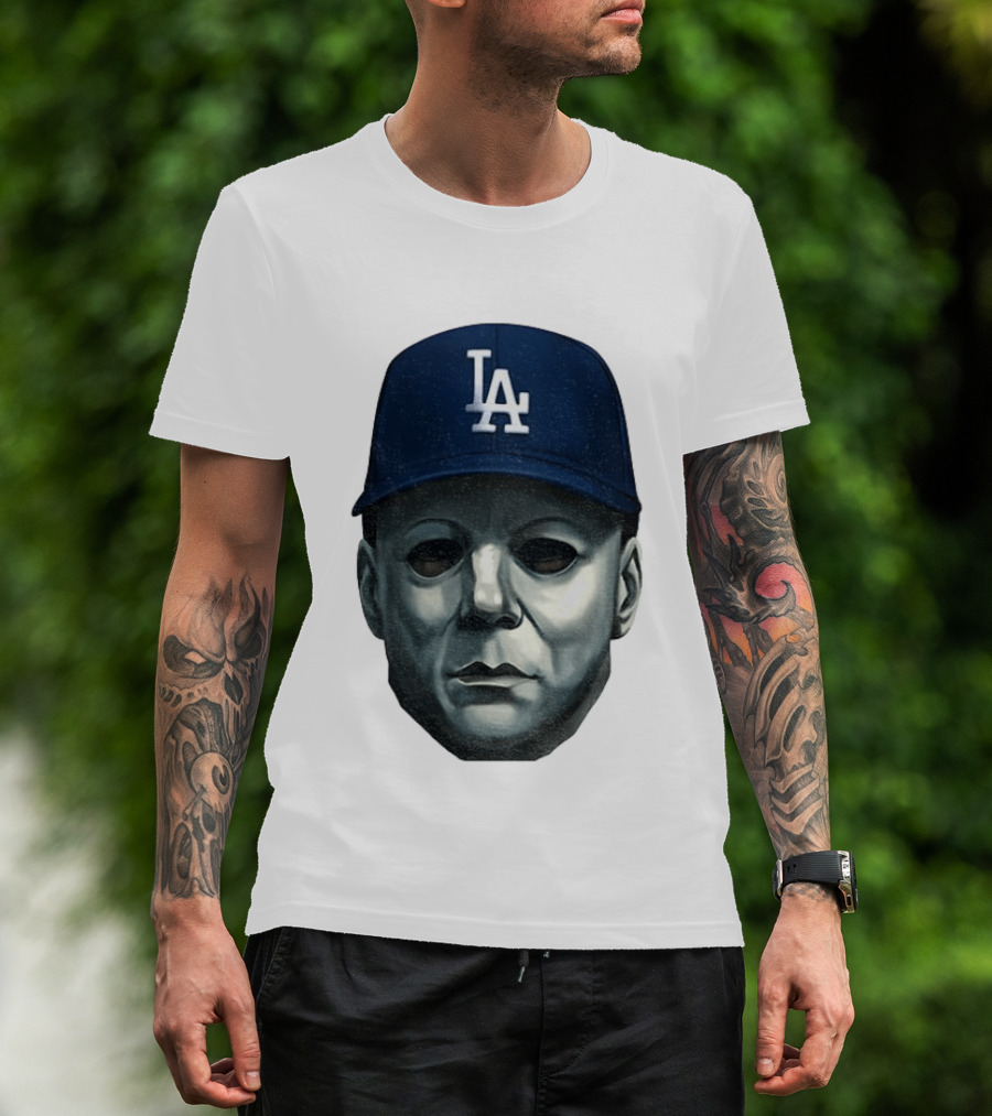 Michael Myers LA Dodgers Cap Halloween Horror T-Shirt