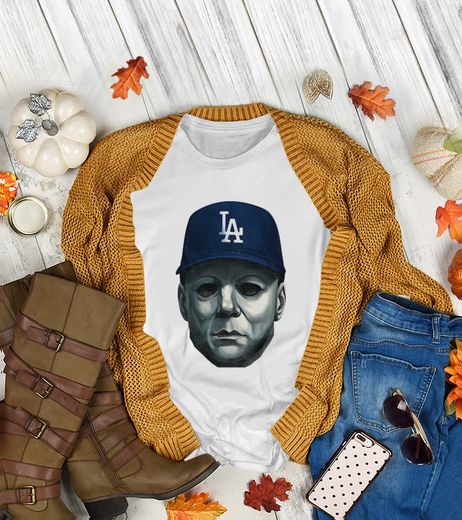 Michael Myers LA Dodgers Cap Halloween Horror T-Shirt