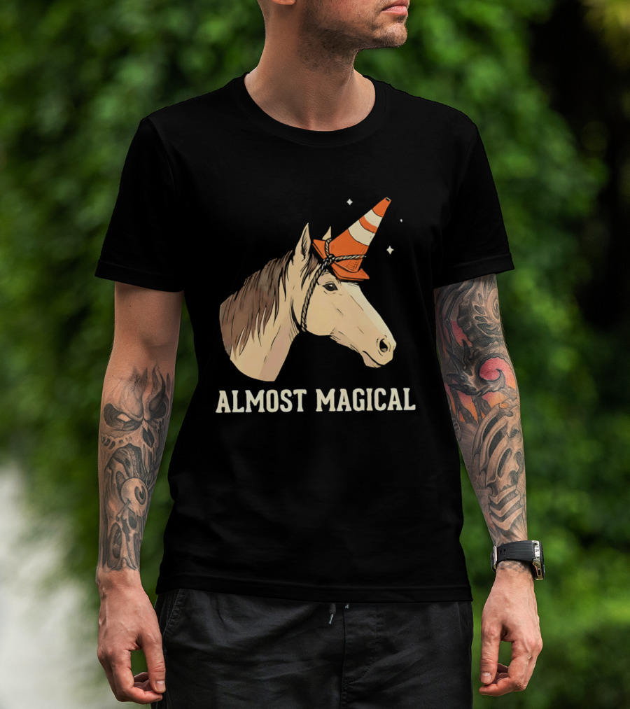 Almost Magical Horse With Traffic Cone Hat T-Shirt