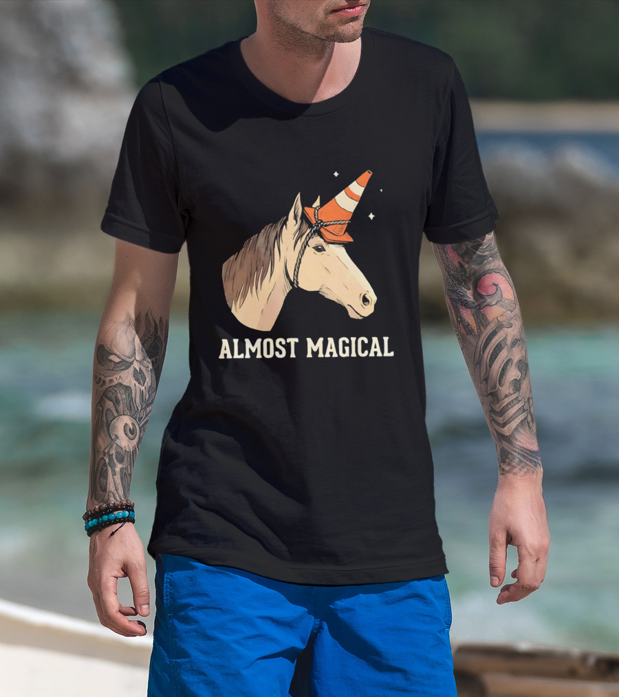 Almost Magical Horse With Traffic Cone Hat T-Shirt