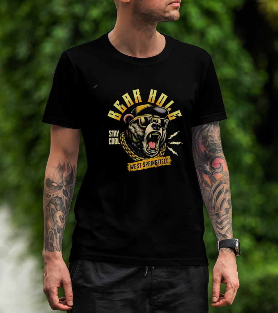 Bear Hole West Springfield Roaring Grizzly Stay Cool Sunglasses Cap Gold Chain T-Shirt