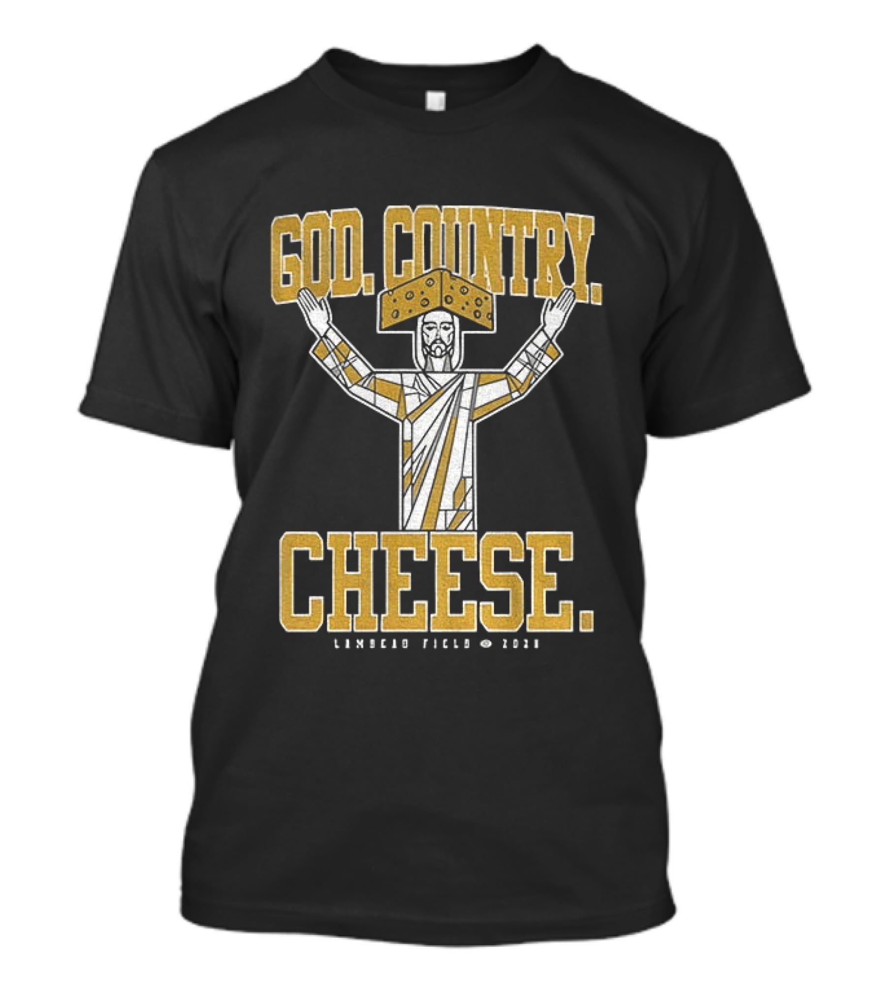 God Country Cheese Lambeau Field 2026 Jesus Statue Wearing Cheesehead T-Shirt