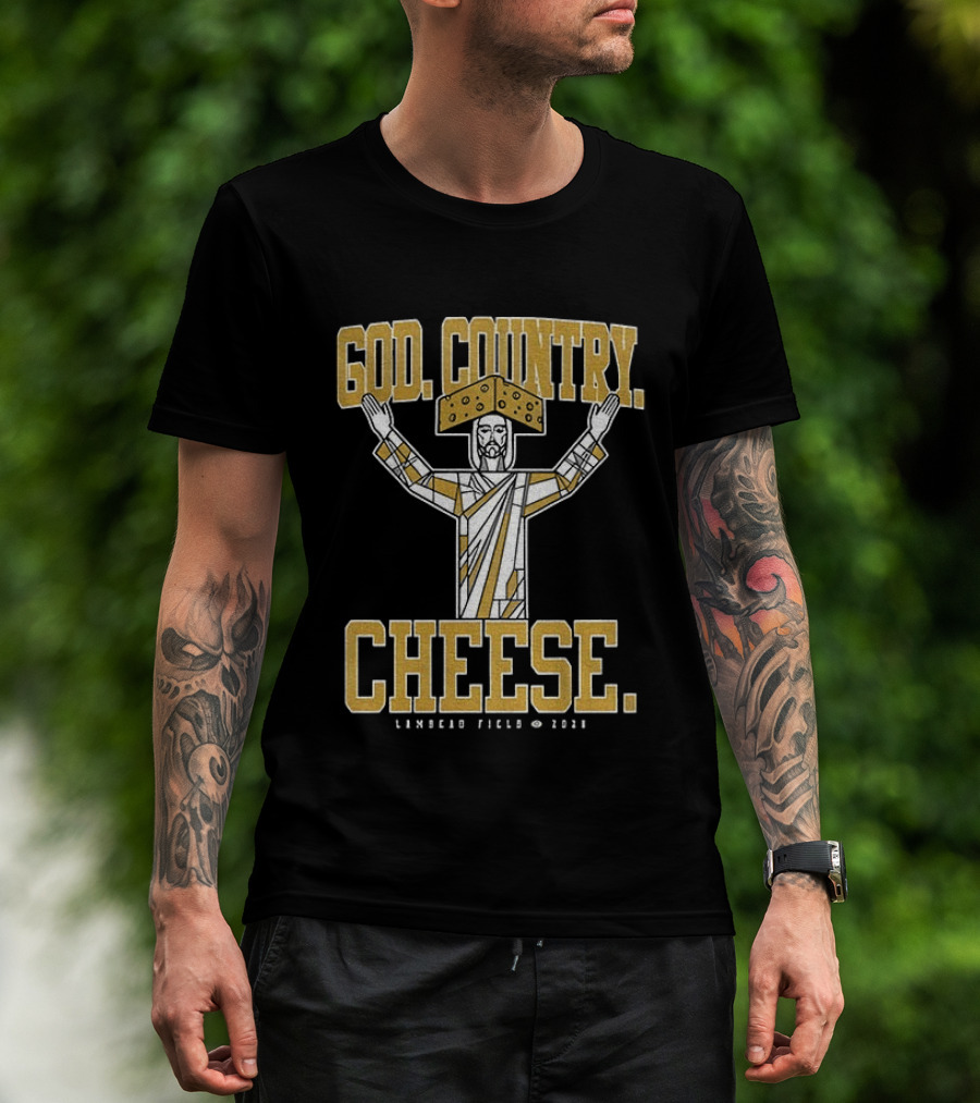 God Country Cheese Lambeau Field 2026 Jesus Statue Wearing Cheesehead T-Shirt