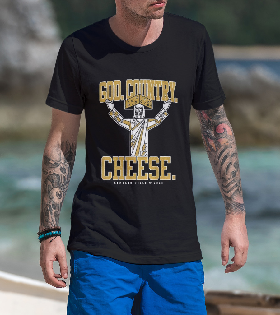 God Country Cheese Lambeau Field 2026 Jesus Statue Wearing Cheesehead T-Shirt