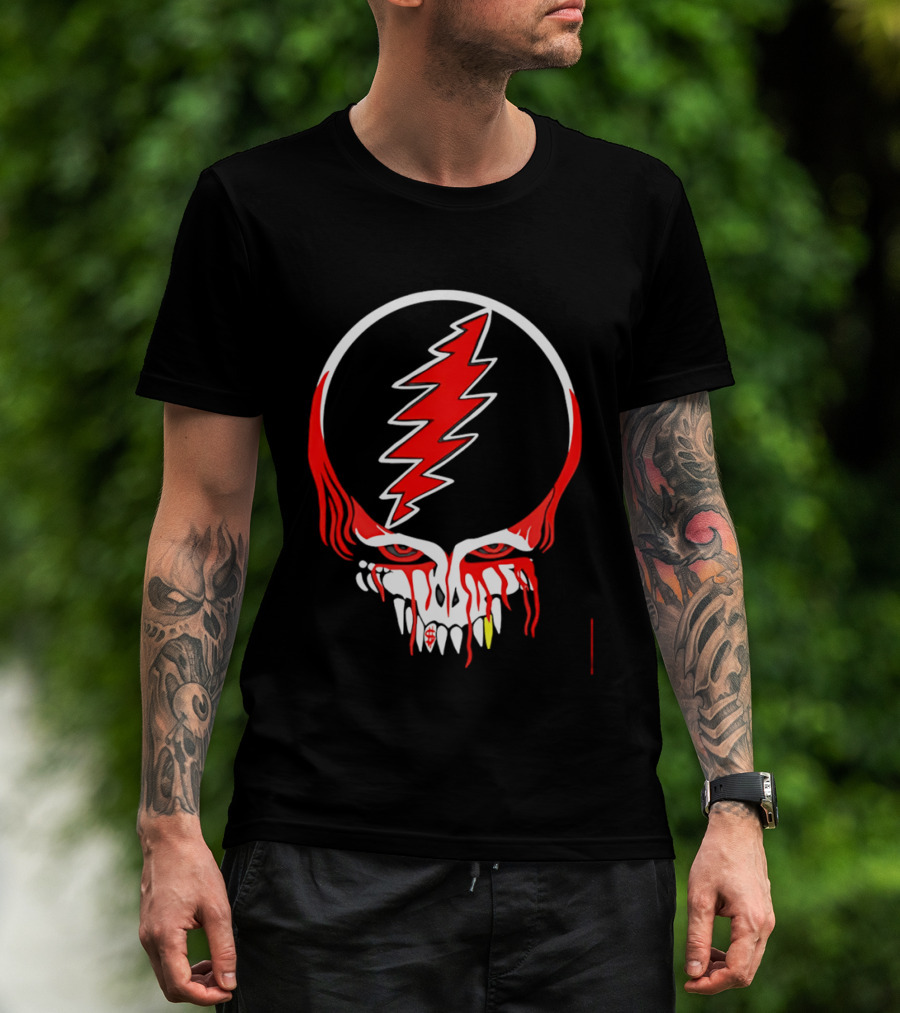 Grateful Dead Steal Your Face Skull Lightning Punk Rock Red White T-Shirt