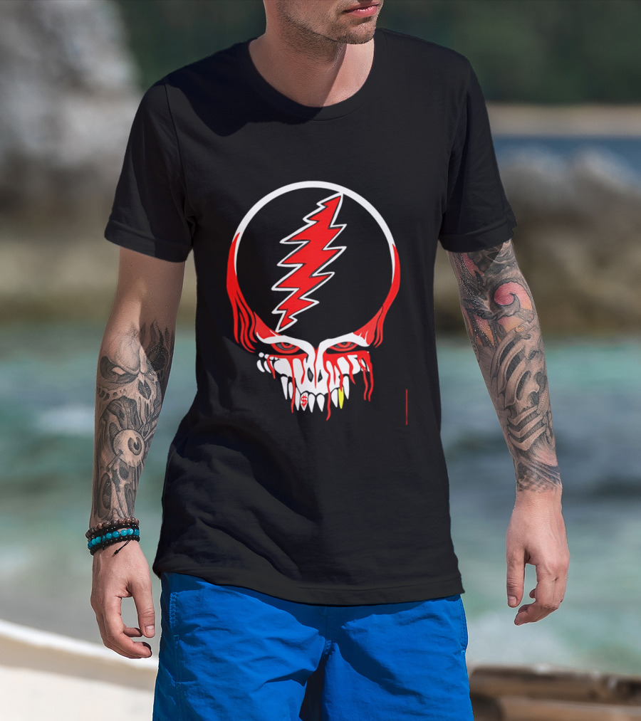 Grateful Dead Steal Your Face Skull Lightning Punk Rock Red White T-Shirt