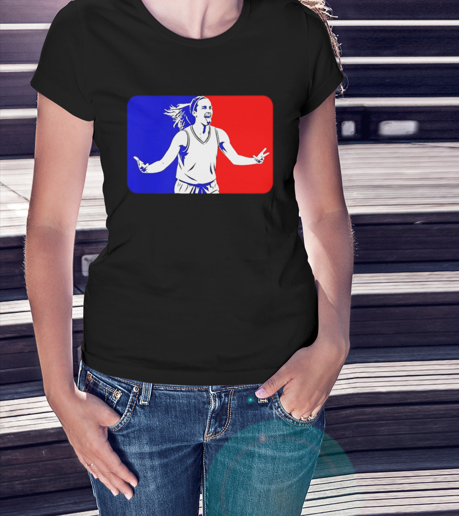 Caitlin Clark Basketball Player Silhouette In Iconic Red And Blue T-Shirt