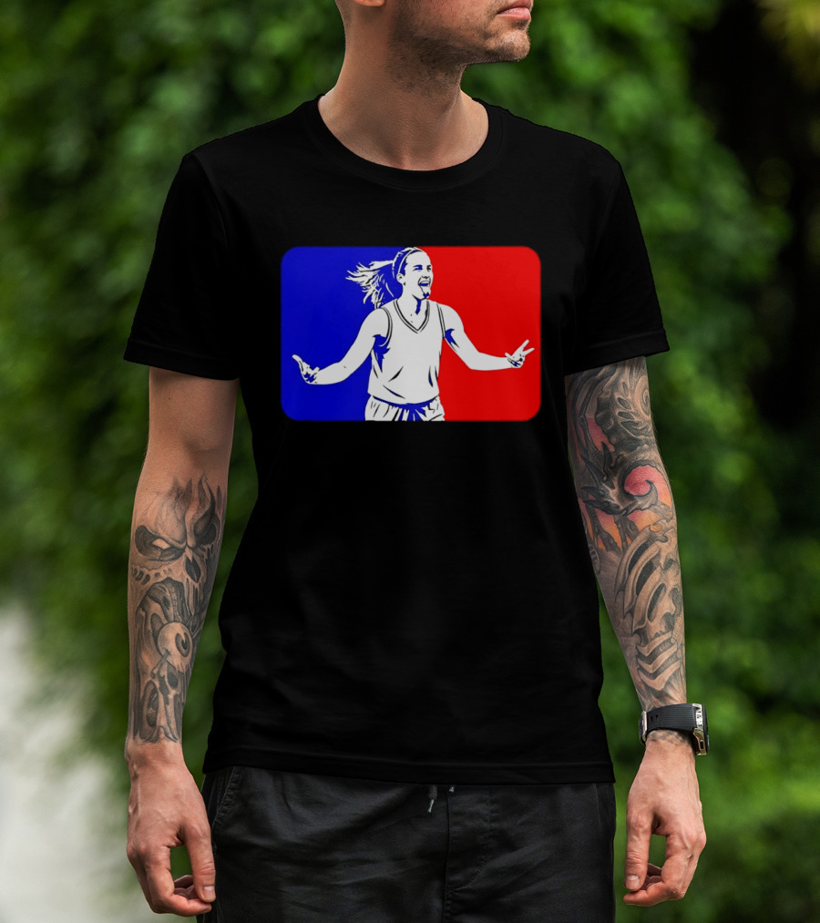 Caitlin Clark Basketball Player Silhouette In Iconic Red And Blue T-Shirt