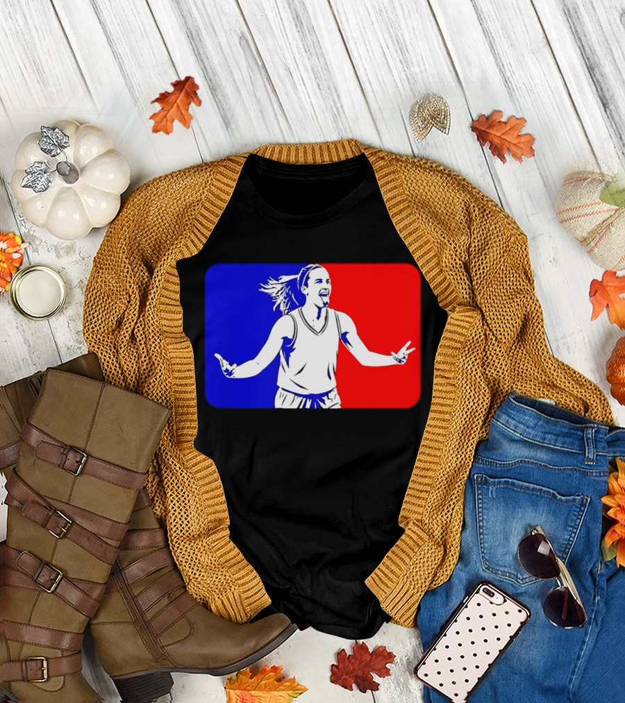 Caitlin Clark Basketball Player Silhouette In Iconic Red And Blue T-Shirt
