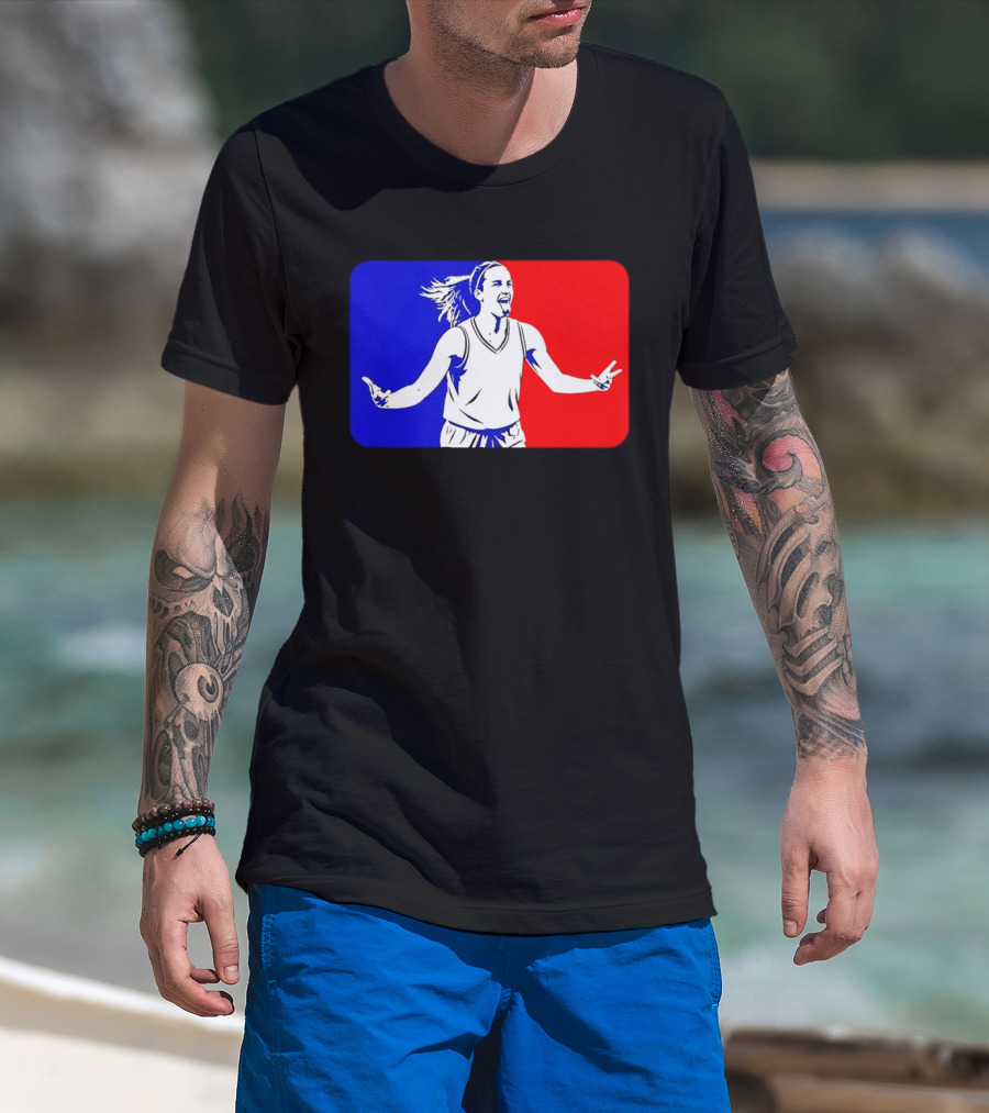 Caitlin Clark Basketball Player Silhouette In Iconic Red And Blue T-Shirt