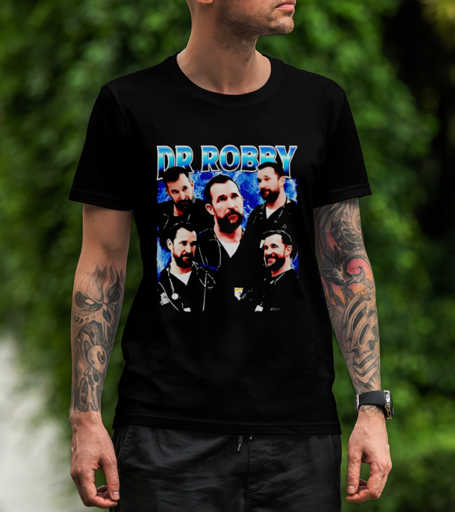 Dr Robby Bearded Male Doctor Scrubs Stethoscope Photo Collage T-Shirt