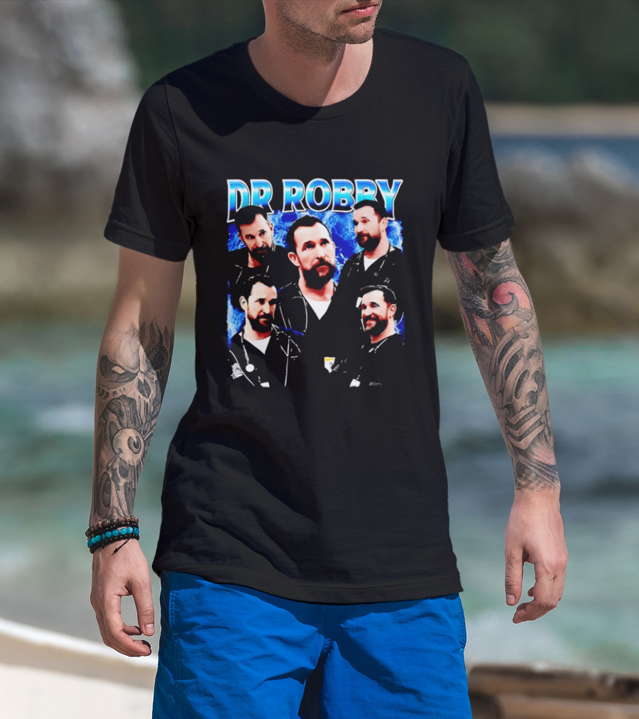 Dr Robby Bearded Male Doctor Scrubs Stethoscope Photo Collage T-Shirt