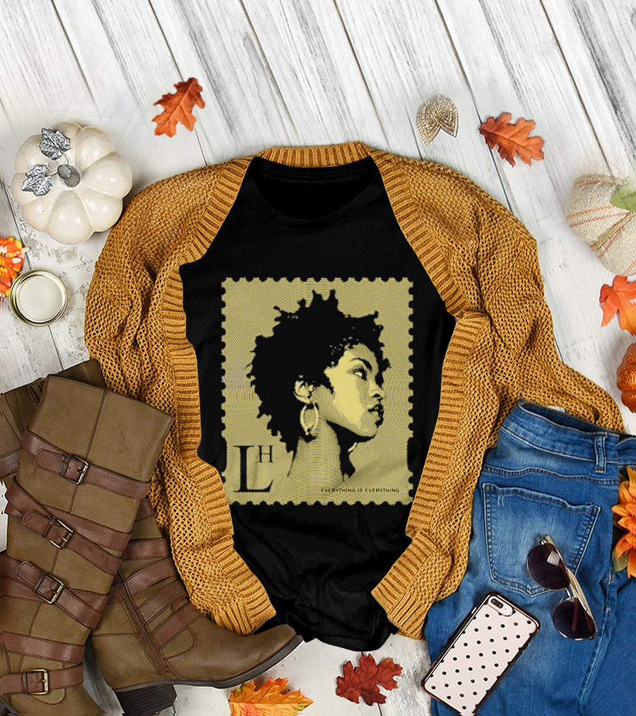 Everything Is Lh Gold Line Afro Woman Stamp T-Shirt