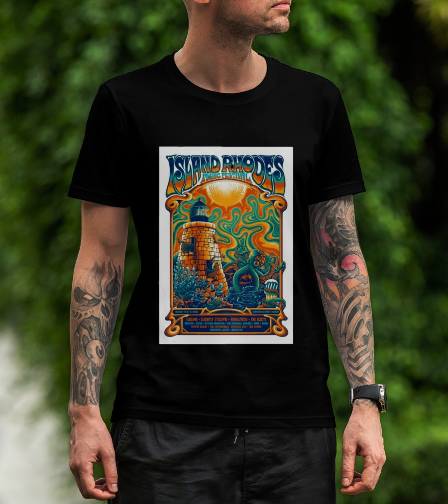 Island Rhodes Music Festival 2026 Lighthouse Octopus Art Pawtucket Rhode Island Sublime Slightly Stoopid August 15 16 T-Shirt