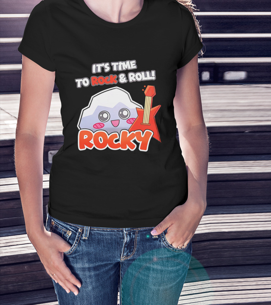 It's Time To Rock And Roll Rocky Rock With Guitar Cute Cartoon T-Shirt