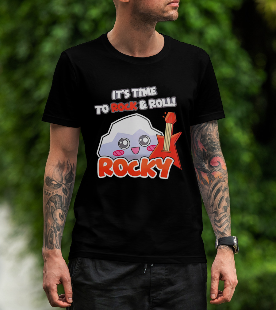 It's Time To Rock And Roll Rocky Rock With Guitar Cute Cartoon T-Shirt