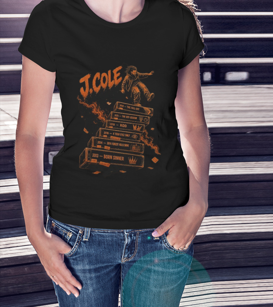 J Cole The Fall Off Tour 2013 Born Sinner 2014 Forest Hills Drive 2016 4 Your Eyez Only KOD 2021 The Off Season Hip Hop Rap Music T-Shirt