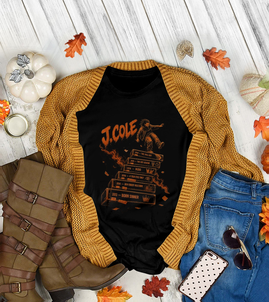 J Cole The Fall Off Tour 2013 Born Sinner 2014 Forest Hills Drive 2016 4 Your Eyez Only KOD 2021 The Off Season Hip Hop Rap Music T-Shirt
