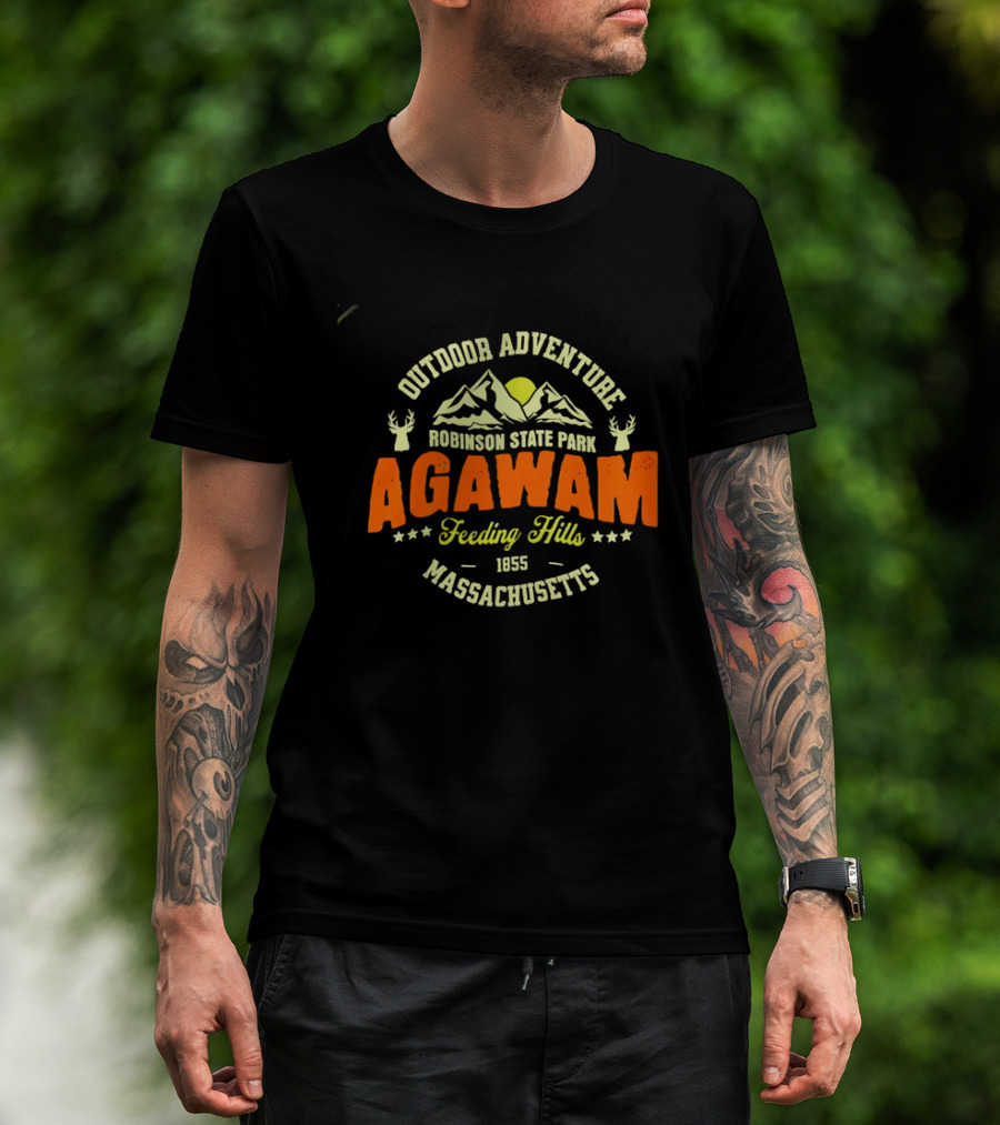 Outdoor Adventure Robinson State Park Agawam Feeding Hills 1855 Massachusetts Mountain Sun Deer T-Shirt