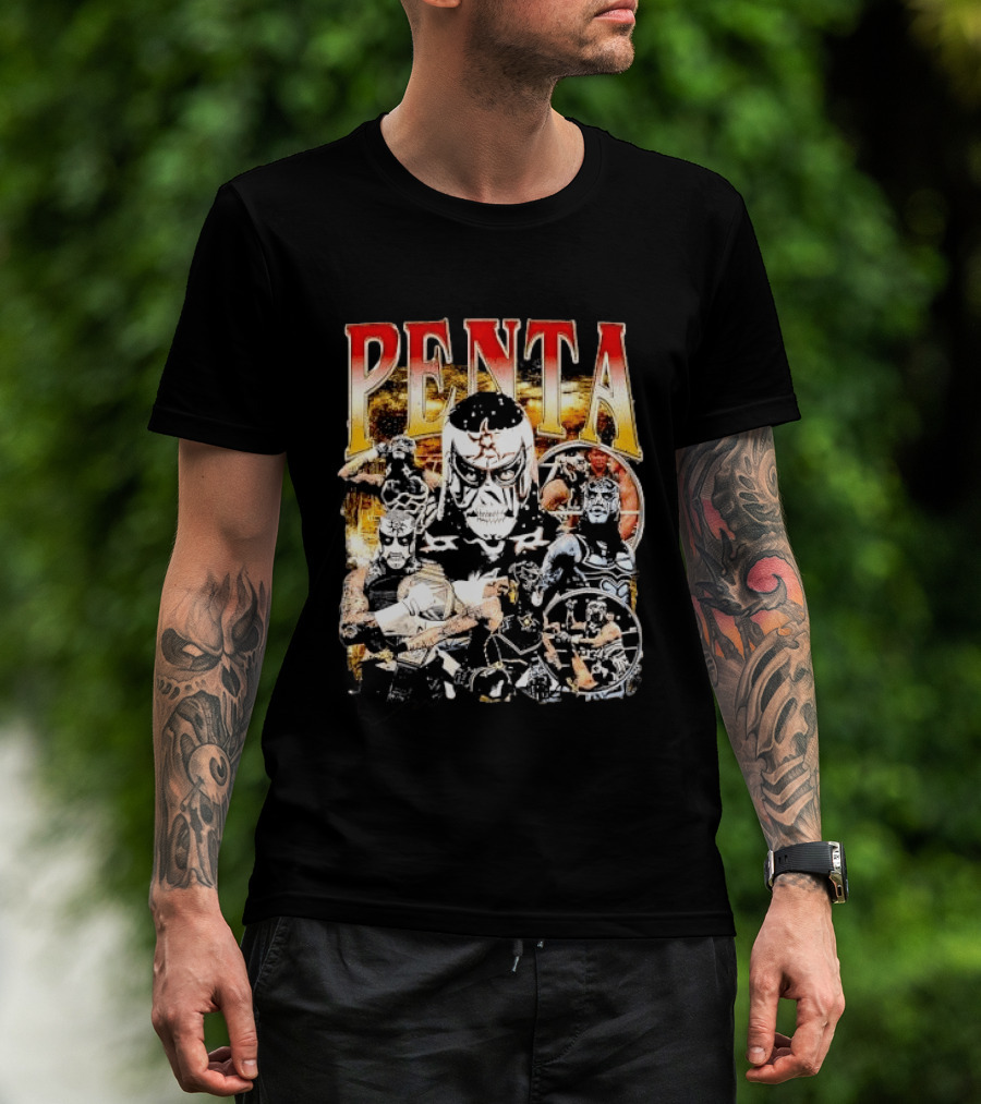Penta Masked Luchador Wrestler Belt Photo Collage Bootleg T-Shirt