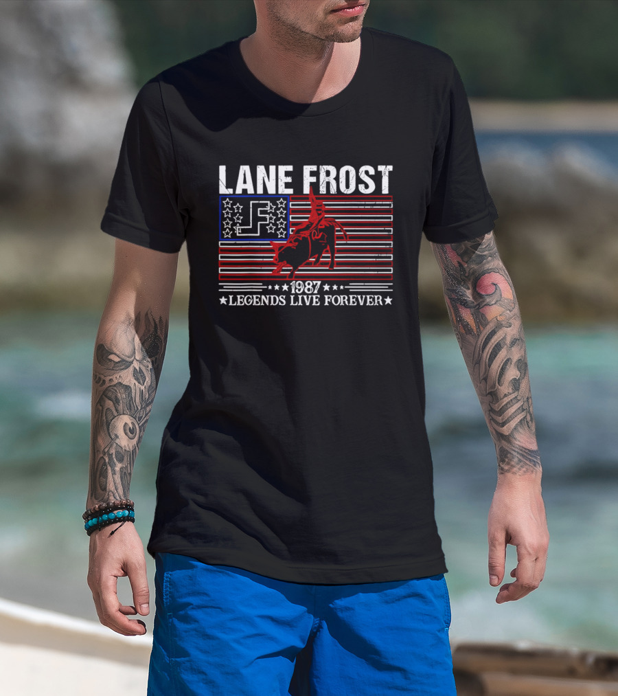 Lane Frost 1987 Legends Live Forever Rodeo US Flag T-Shirt