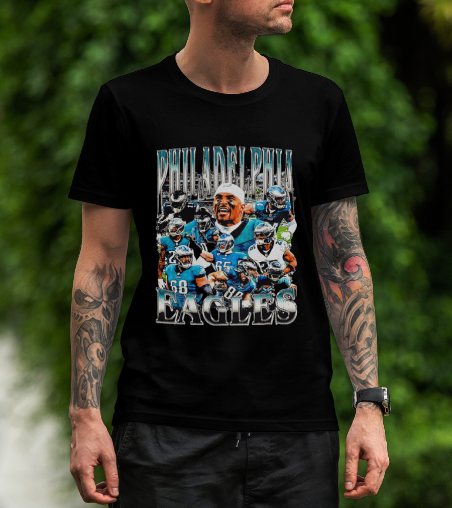 Philadelphia Eagles Player Photo Collage Screaming Metallic Bootleg T-Shirt