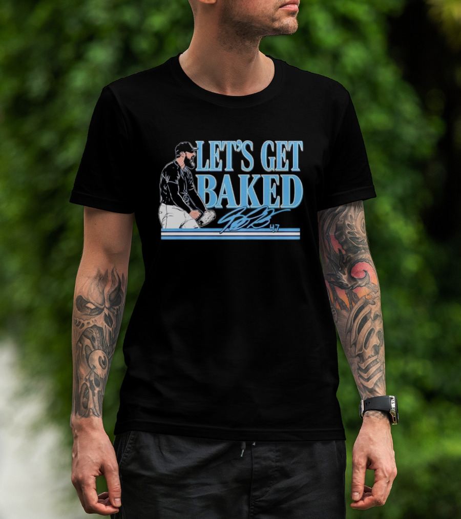 LET'S GET BAKED Bryan Baker Bearded Baseball Pitcher Celebrating Line T-Shirt