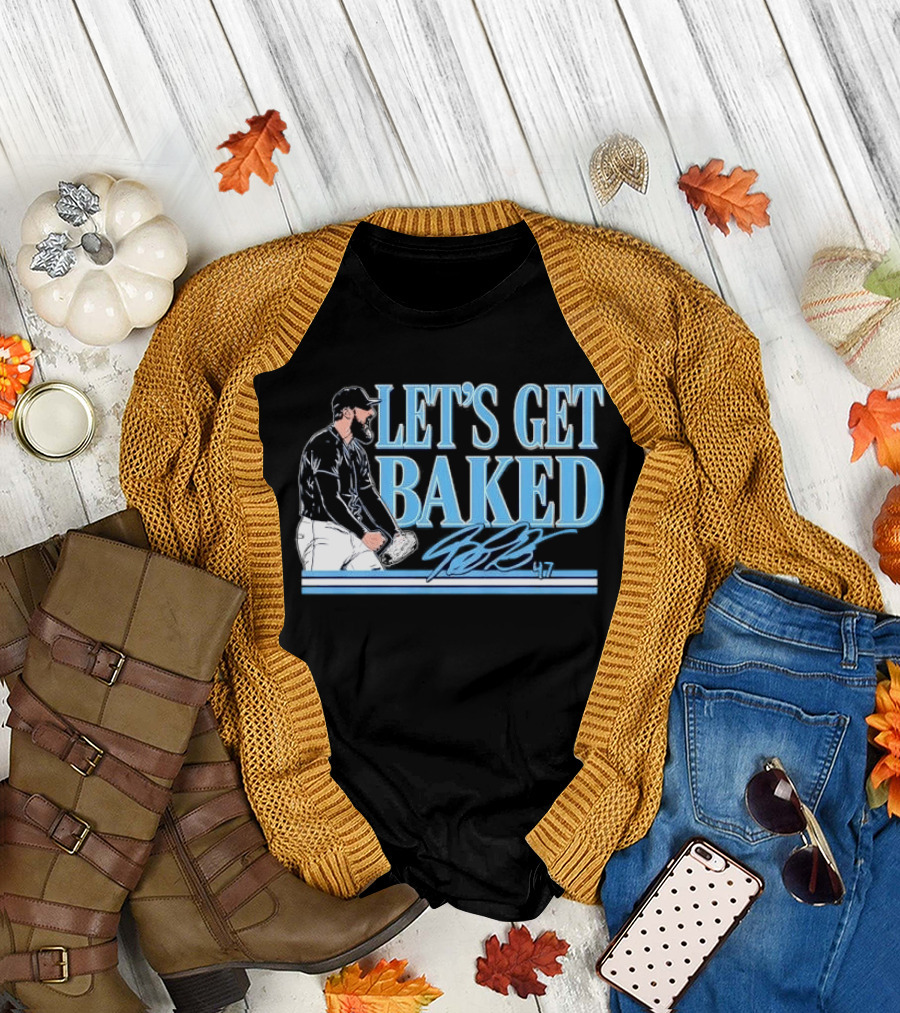 LET'S GET BAKED Bryan Baker Bearded Baseball Pitcher Celebrating Line T-Shirt
