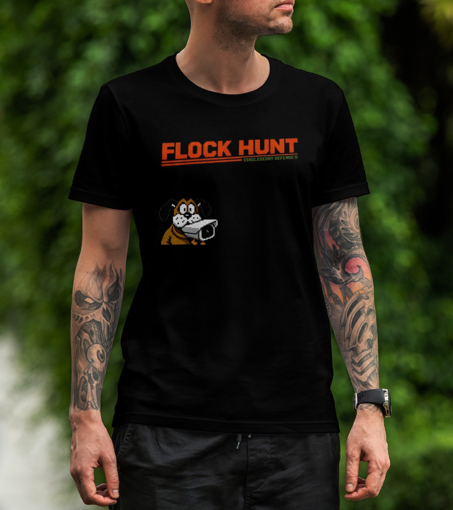 Flock Hunt Pixelated Canine Dingleberry Defense Security Camera T-Shirt