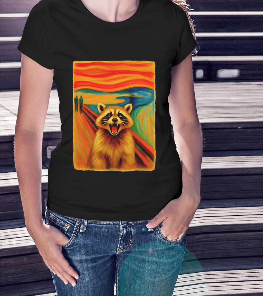 Raccoon The Scream Edvard Munch Painting Mashup T-Shirt