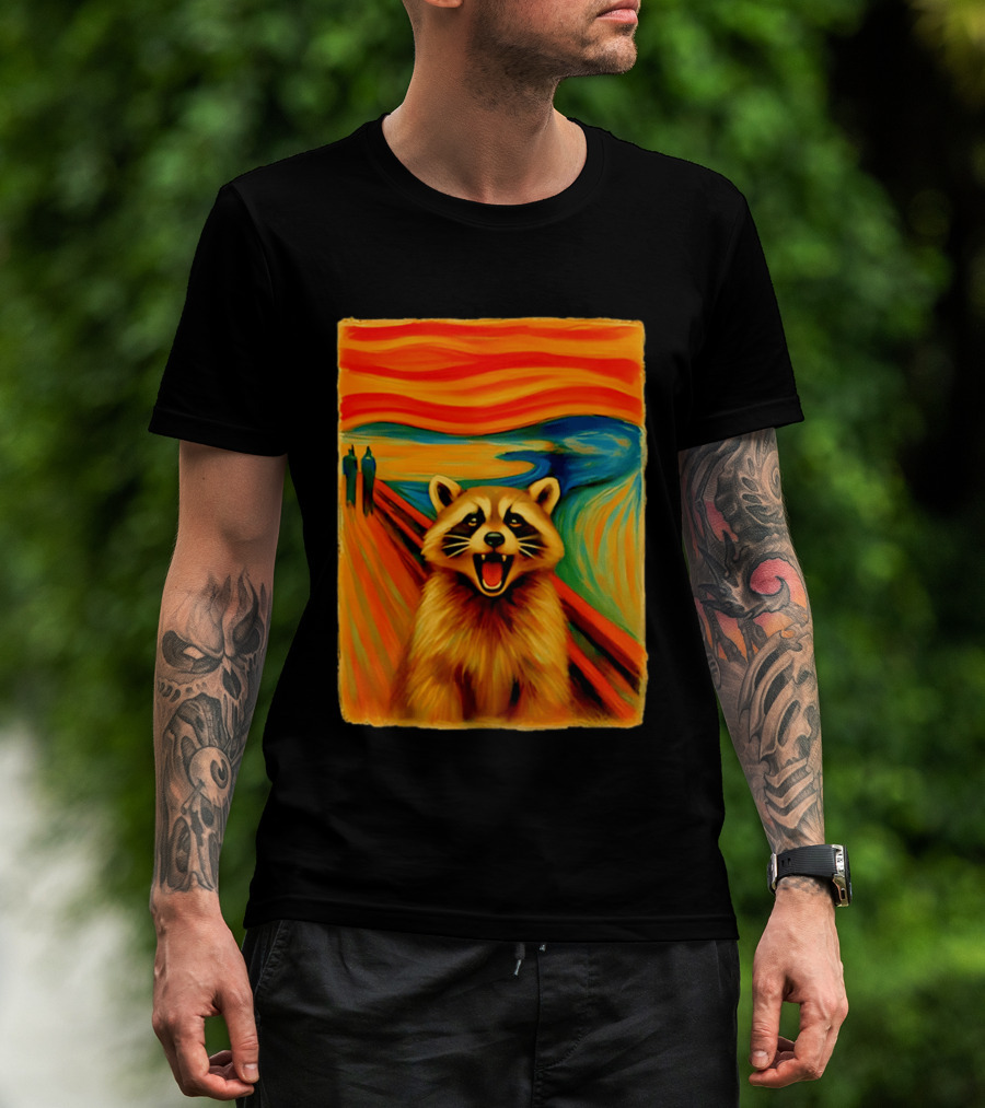 Raccoon The Scream Edvard Munch Painting Mashup T-Shirt