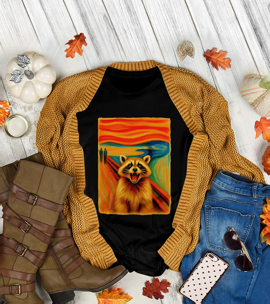 Raccoon The Scream Edvard Munch Painting Mashup T-Shirt