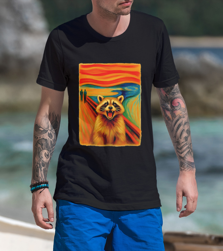 Raccoon The Scream Edvard Munch Painting Mashup T-Shirt