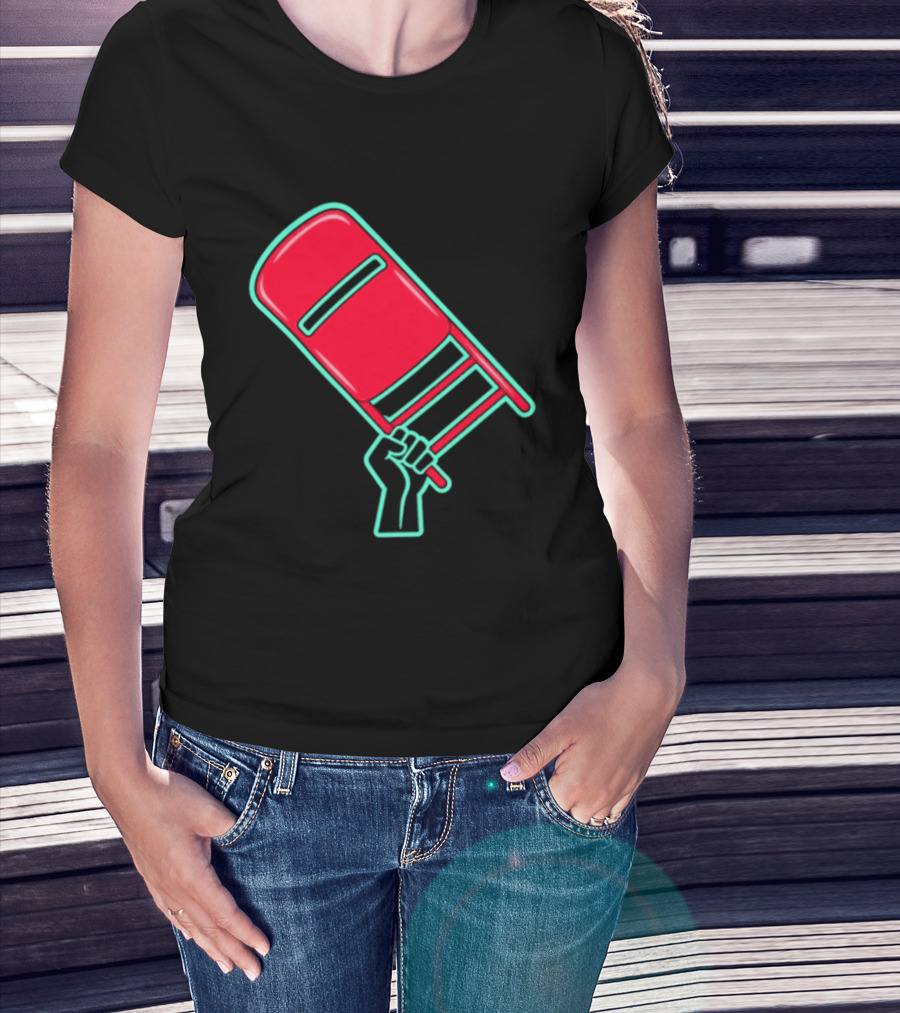 Rebellious Raised Fist Holding Red Chair Protest T-Shirt