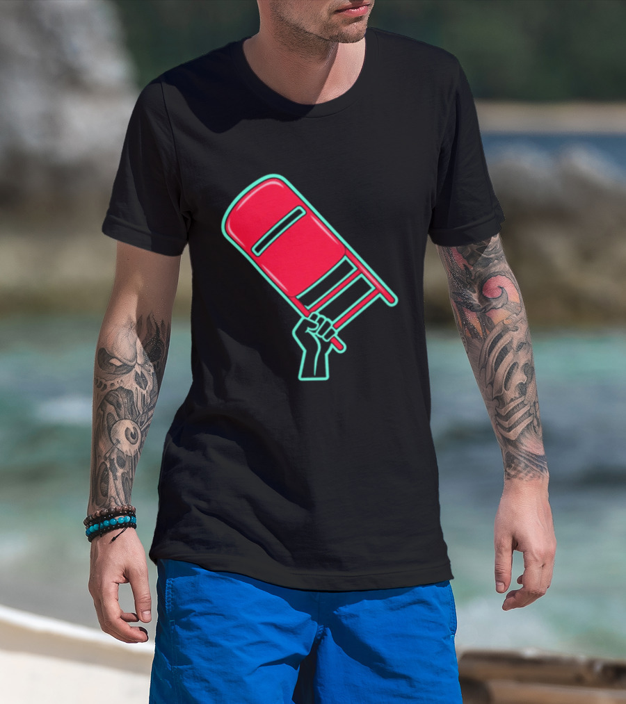 Rebellious Raised Fist Holding Red Chair Protest T-Shirt