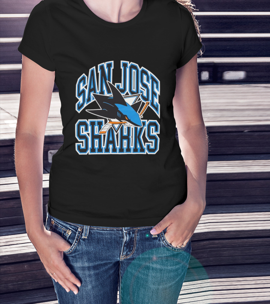 San Jose Sharks Biting Broken Hockey Stick Triangle NHL T-Shirt
