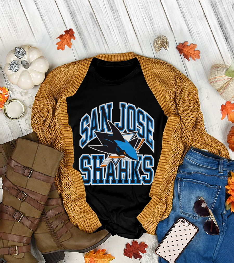 San Jose Sharks Biting Broken Hockey Stick Triangle NHL T-Shirt
