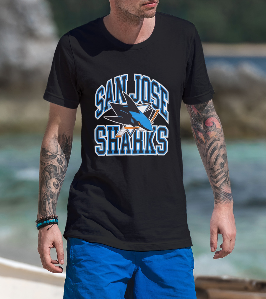 San Jose Sharks Biting Broken Hockey Stick Triangle NHL T-Shirt