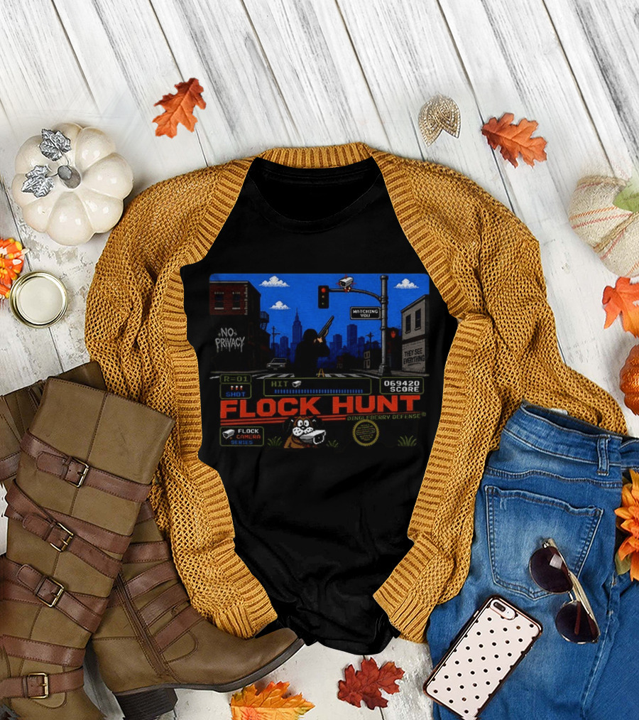 Flock Hunt Surveillance Camera Shooter Dog Video Game No Privacy Dingleberry Defense T-Shirt